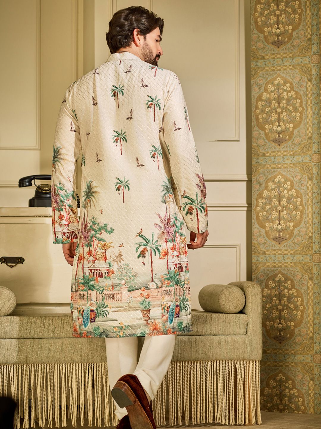 SOJANYA Ethnic Motifs Printed Mandarin Collar Sequinned Straight Kurtas