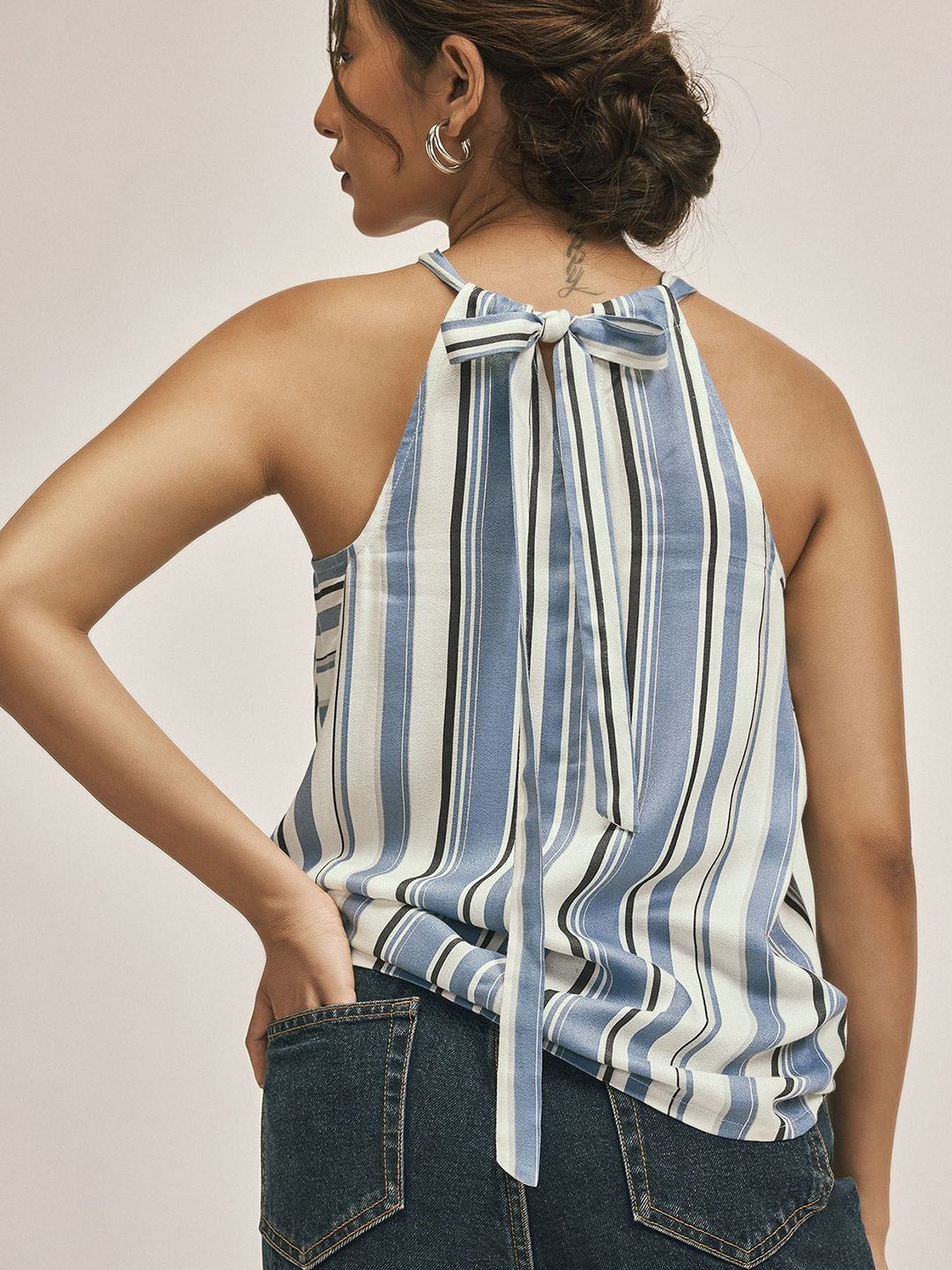 The Label Life Women Striped Halter Neck Top