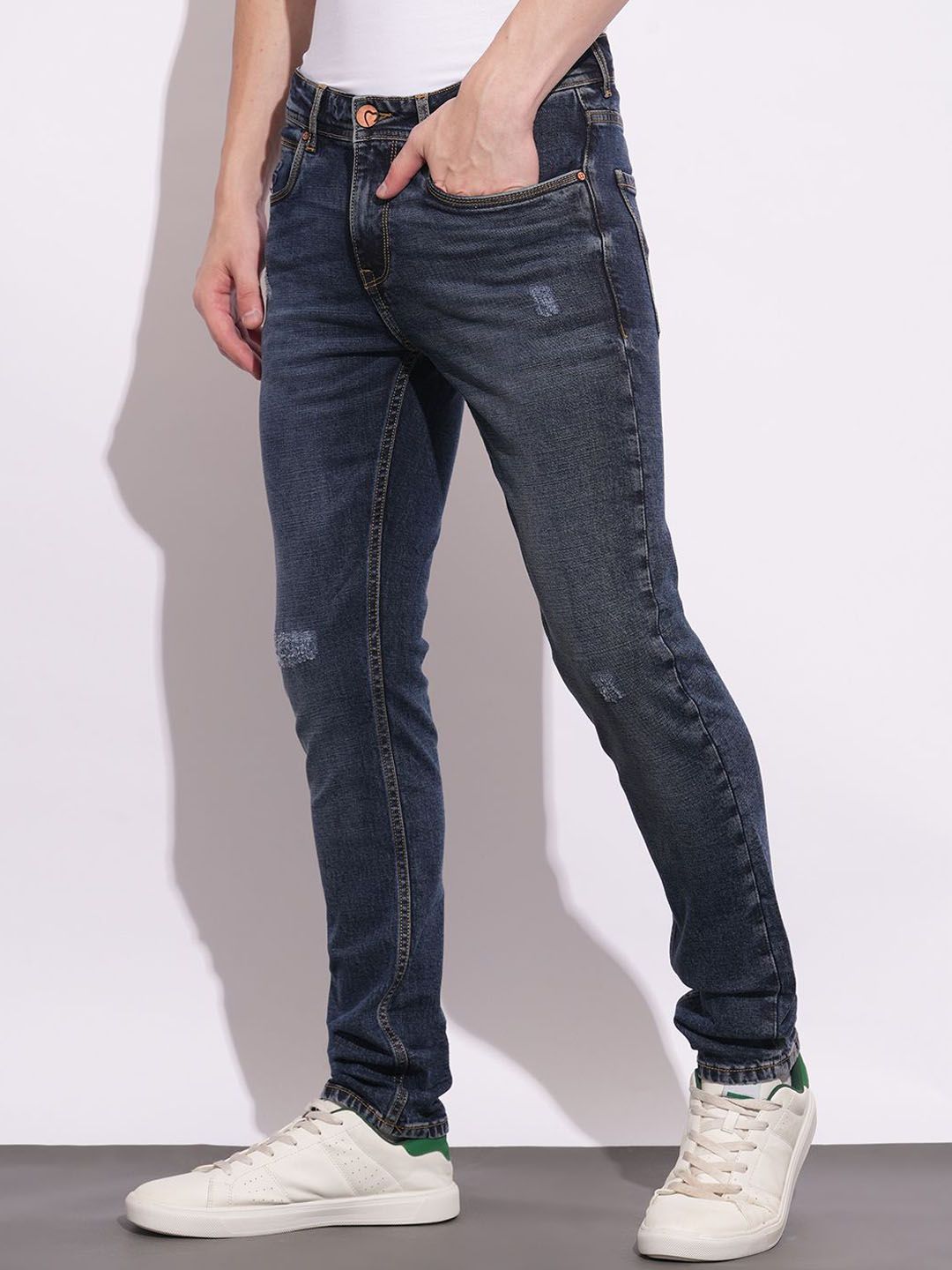 Being Human Men Classic Slim Fit Low Distress Light Fade Stretchable Jeans