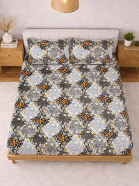 KLOTTHE Grey & White Printed 300 TC Double Bedsheet With 2 Pillow Covers- 2.5 m x 2.25 m