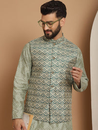 Anouk Mandarin Collar Embroidered Knee Length Regular Thread Work Kurta with Churidar