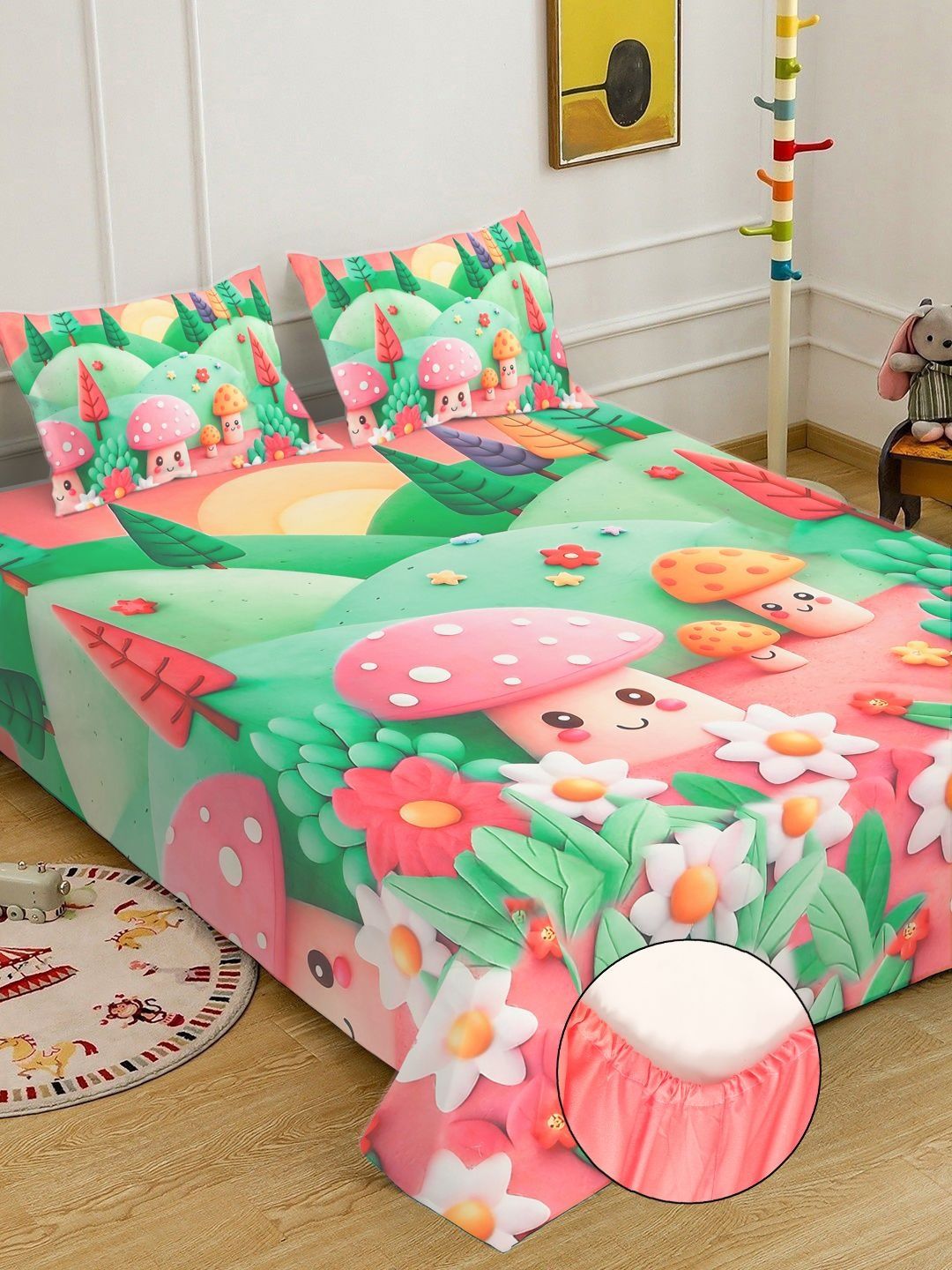 Myntra Elegant Homes Multicoloured Conversational 400 TC King Bedsheet with 2 Pillow Covers