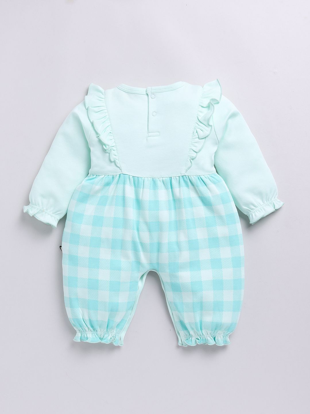 Moms Love Infant Girls Checked Pure Cotton Rompers With Ruffle Detail