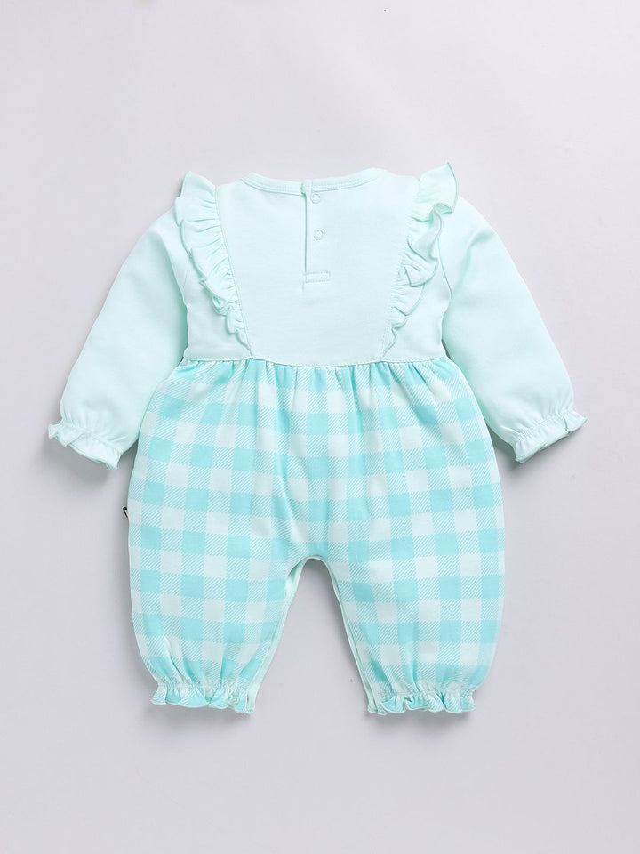 Moms Love Infant Girls Checked Pure Cotton Rompers With Ruffle Detail