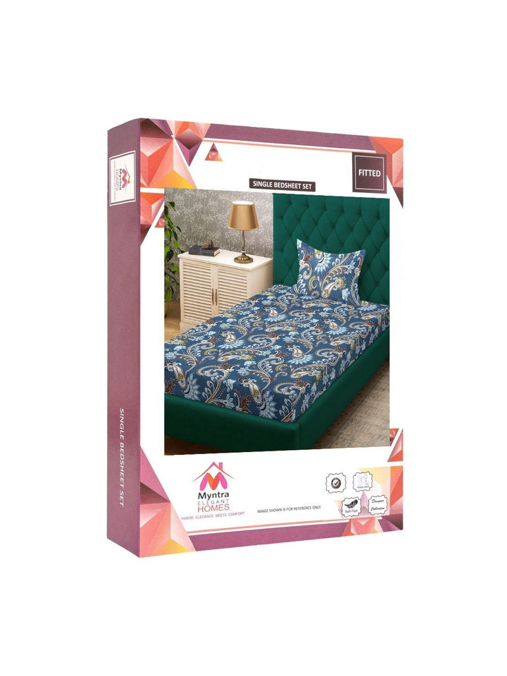 Myntra Elegant Homes Bercetak Biru 400 TC Set Cadar Bujang Dilengkapi 2.25 m x 1.5 m