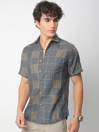 VASTRADO Men Classic Spread Collar Geometric Printed Cotton Slim Fit Casual Shirt