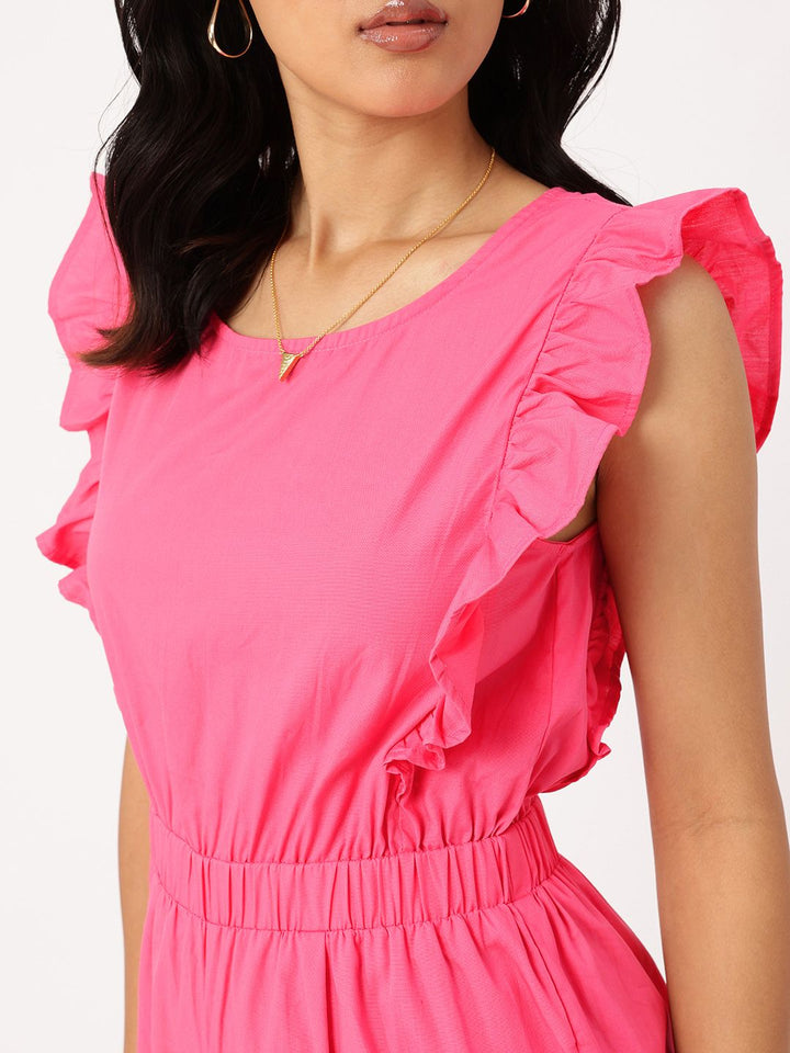 DressBerry Whimsy Vibe Gathers Cut-Out Flutter Sleeves Cropped Basic Jumpsuit