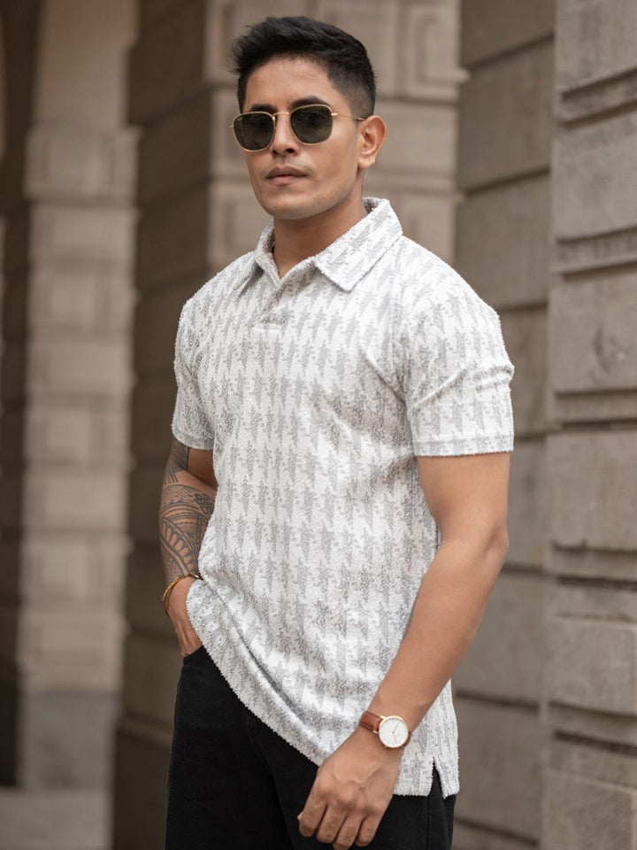 Powerlook Men Abstract Printed Polo Collar Cotton T-shirt