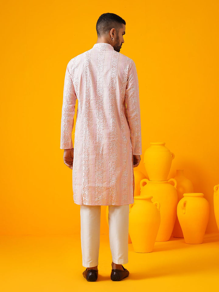 SOJANYA LUXE Motif Etnik Bersulam Kurta Lurus Kolar Mandarin Dengan Seluar