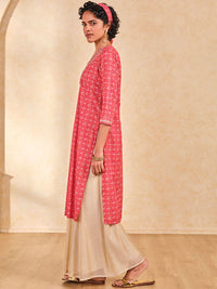 Global Desi Floral Printed Mirror Work Straight Kurta