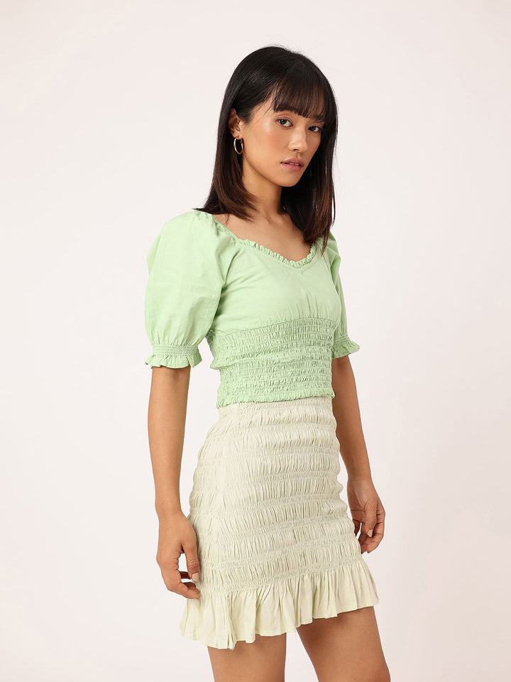 DressBerry Cool Matcha Smocked & Snatched Crop Top