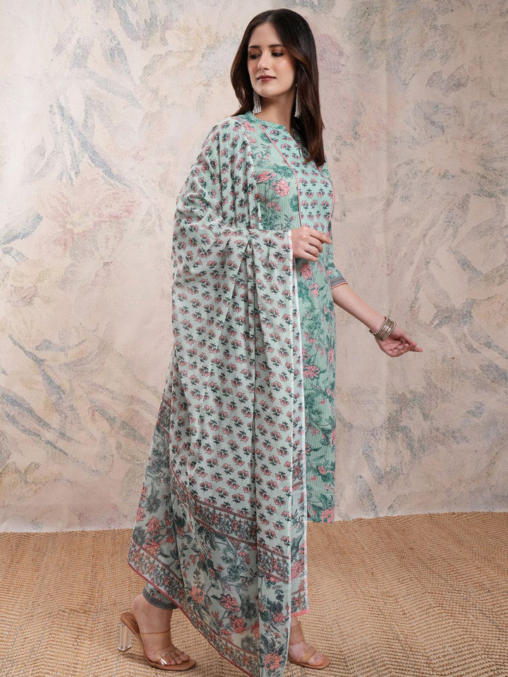 Vishudh Floral Printed Pure Cotton Kurta With Trousers & Dupatta