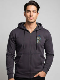 ADRO Men Printed Hooded Zip-Up Sweatshirt
