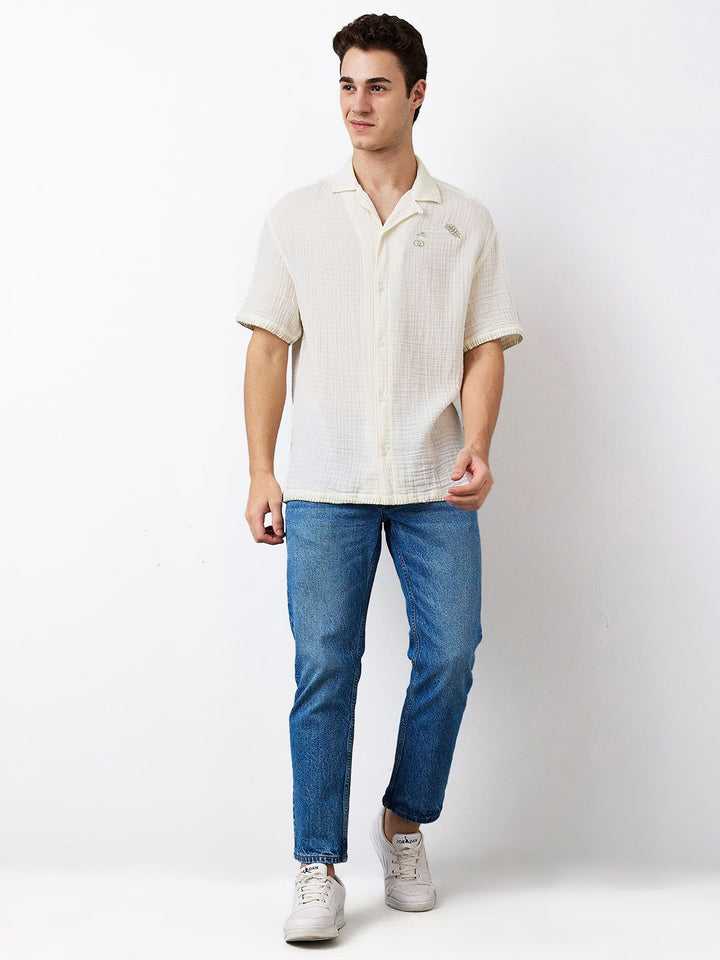 SPYKAR Men Relaxed Fit Cuban Collar Textured Cotton Casual Shirt