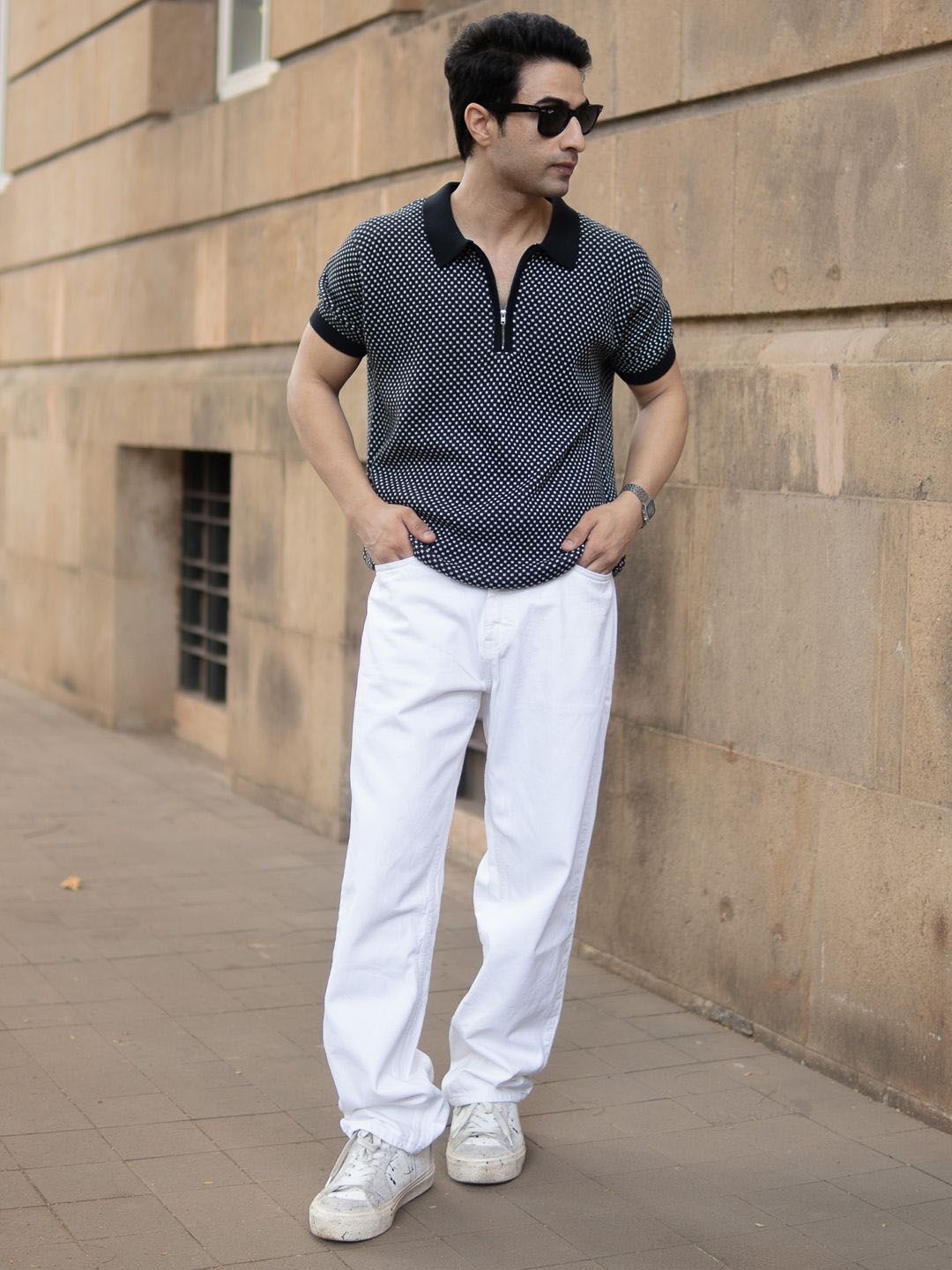 Powerlook Men Checked Polo Collar T-shirt