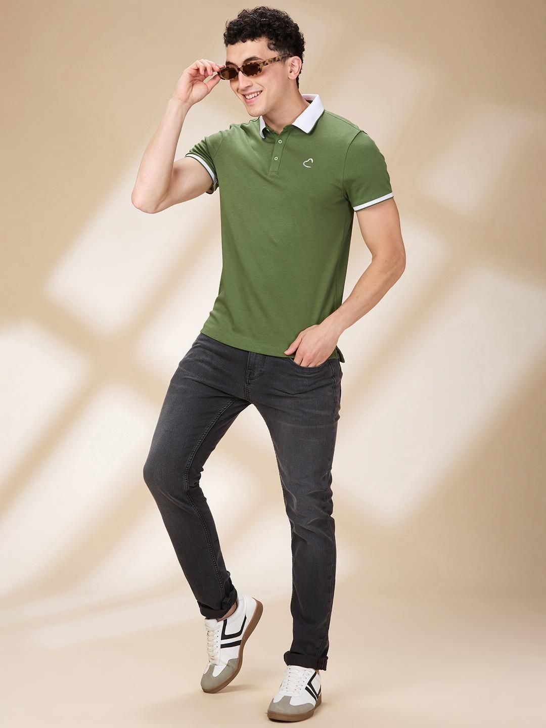 Being Human Men Solid Polo Collar Cotton Slim Fit T-shirt
