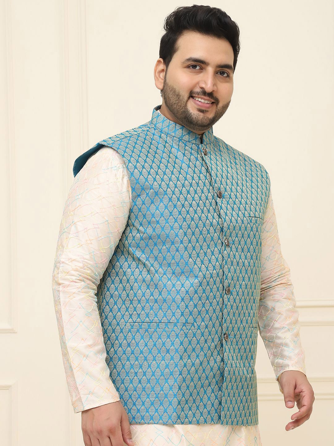 SOJANYA PLUS Men Printed Nehru Plus Size Jacket