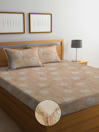 Myntra Elegant Homes Beige Floral 400 TC King Bedsheet with 2 Pillow Covers