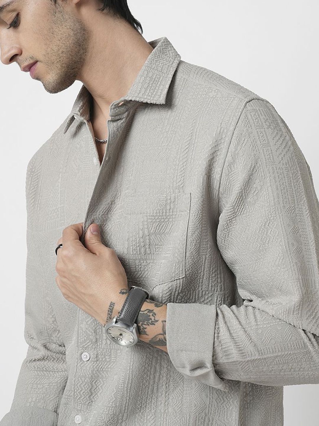 VASTRADO Men Classic Spread Collar Textured Slim Fit Casual Shirt