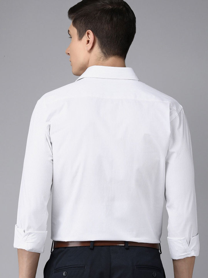 Park Avenue Men White & Grey Slim Fit Striped Formal Shirt