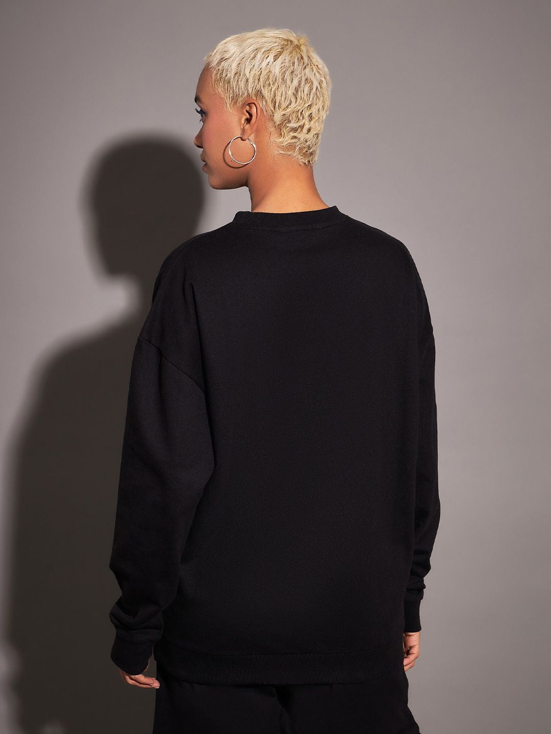 SASSAFRAS Typography Printed Long Sleeves Oversized Fleece Sweatshirt