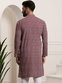SOJANYA Lelaki Hitam Geometric Flared Lengan Kurta Kerja Benang
