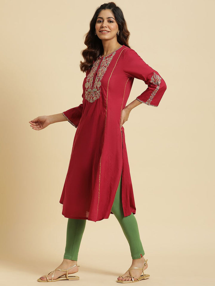 W Ethnic Motifs Embroidered Thread Work Pure Cotton Kurta