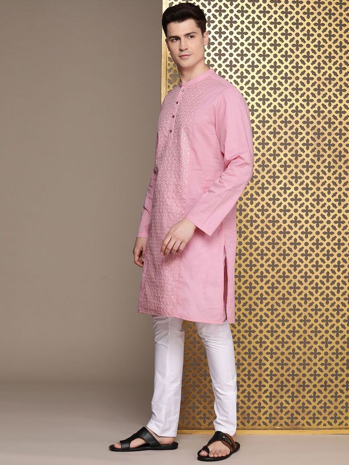 House of Pataudi Rozana Embellished Sequinned Pure Cotton Kurta