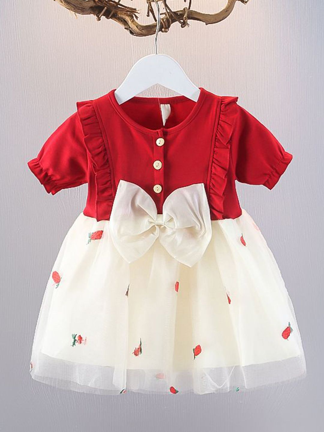 YK  Girl Colourblocked Bow Tulle Fit & Flare Dress