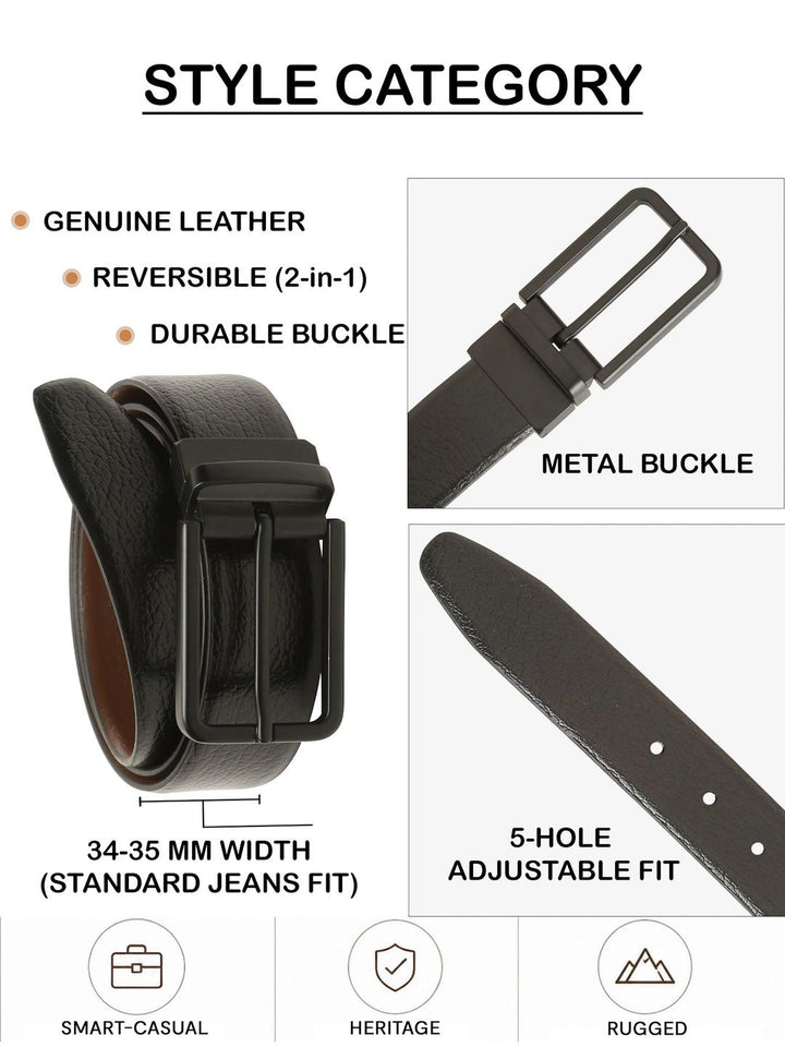 Teakwood Leathers Men Textured Leather Reversible Formal Belt