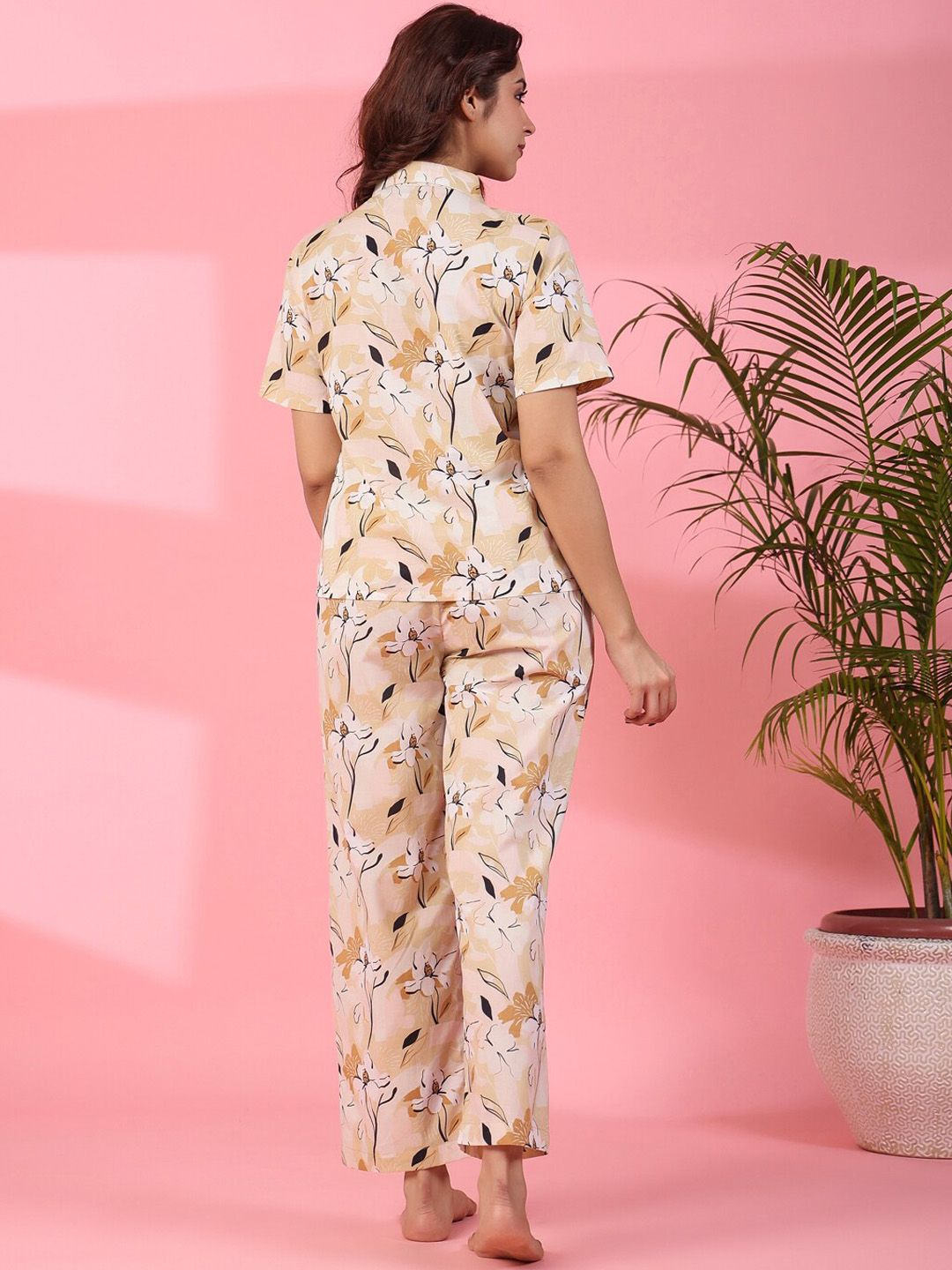 SANSKRUTIHOMES Floral Printed Short Sleeves Pure Cotton Shirt With Pyjamas