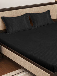 KLOTTHE Black 300TC Woolen Fitted Double King Bedsheet & Pillow Covers