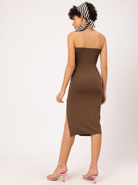 DressBerry Ruched Euphoria Cut-Out Ruched Slit Bandeau Midi Dress