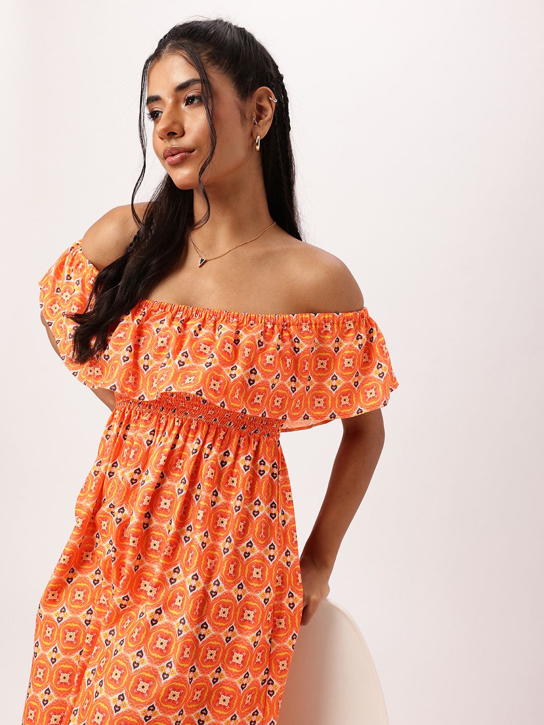 DressBerry Street Chic Meets Ethnic Prints Off-Shoulder Smocked Maxi Dress