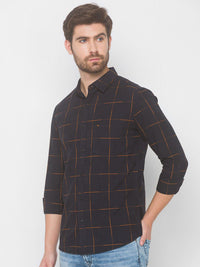 SPYKAR Men Black Windowpane Checks Checked Pure Cotton Casual Shirt