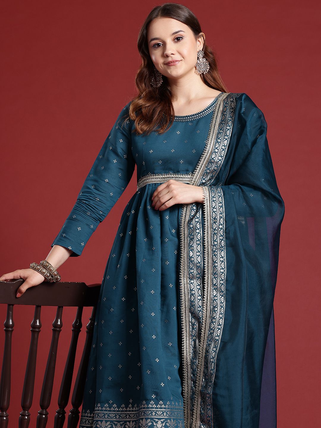 Anouk Gotta Patti Detail Ethnic Printed Pleated Kurta Set