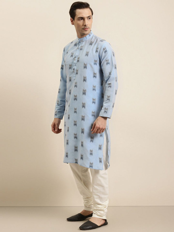 Sojanya Lelaki Kuning & Hitam Rekaan Tenun Ikat Kurta Kapas Tulen