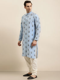 Sojanya Lelaki Kuning & Hitam Rekaan Tenun Ikat Kurta Kapas Tulen