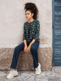 DressBerry Tropical Print A-Line Top