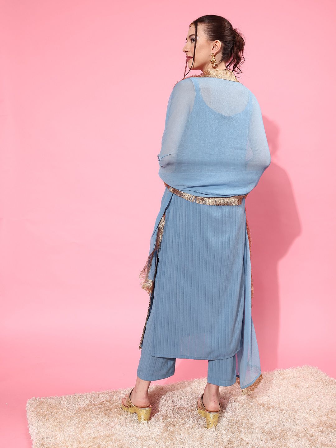 Varanga Blue Sleeveless Kurta with Trouser and Dupatta