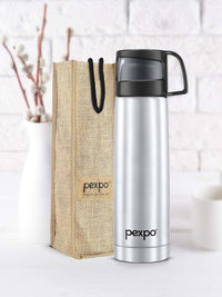 Pexpo Fererro Silver-Toned Printed ISI Certified Thermosteel Flask Water Bottle 500ml