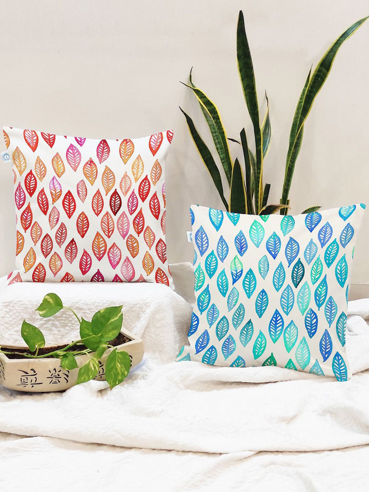 STITCHNEST Red & Blue Set of 2 Floral Square Cushion Covers