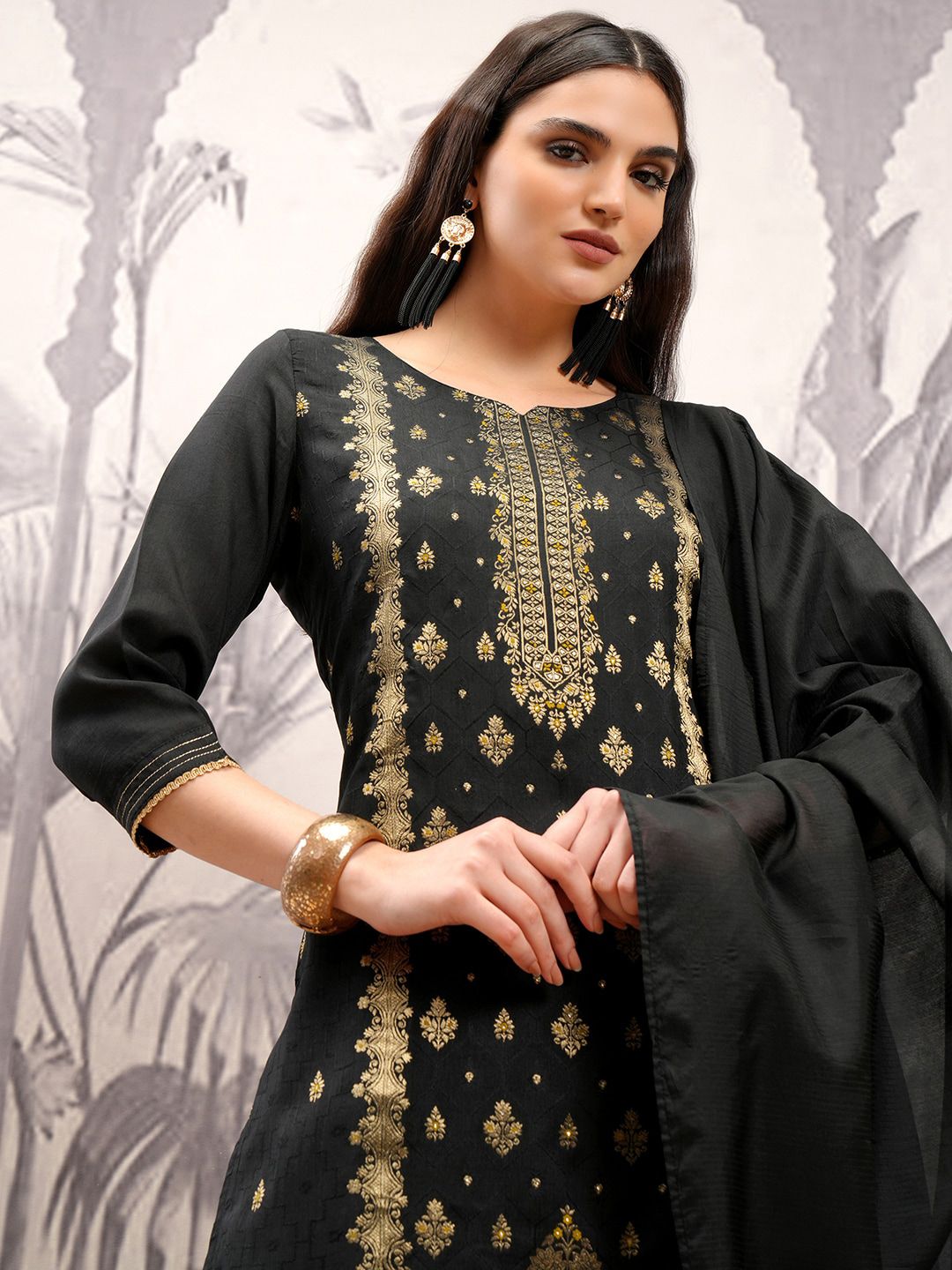 Vishudh Embroidered Straight Kurta & Trousers With Dupatta