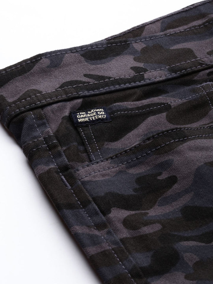 The Indian Garage Co Men Charcoal Grey Camouflage Printed Slim Fit Chinos