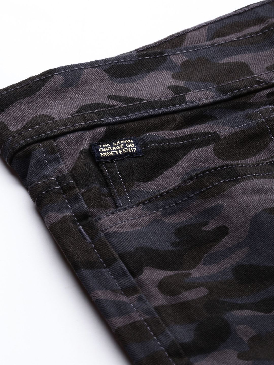 The Indian Garage Co Men Charcoal Grey Camouflage Printed Slim Fit Chinos