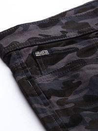 The Indian Garage Co Men Charcoal Grey Camouflage Printed Slim Fit Chinos