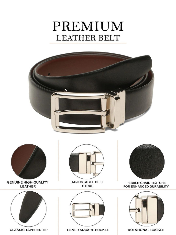 Teakwood Leathers Men Textured Leather Reversible Belt