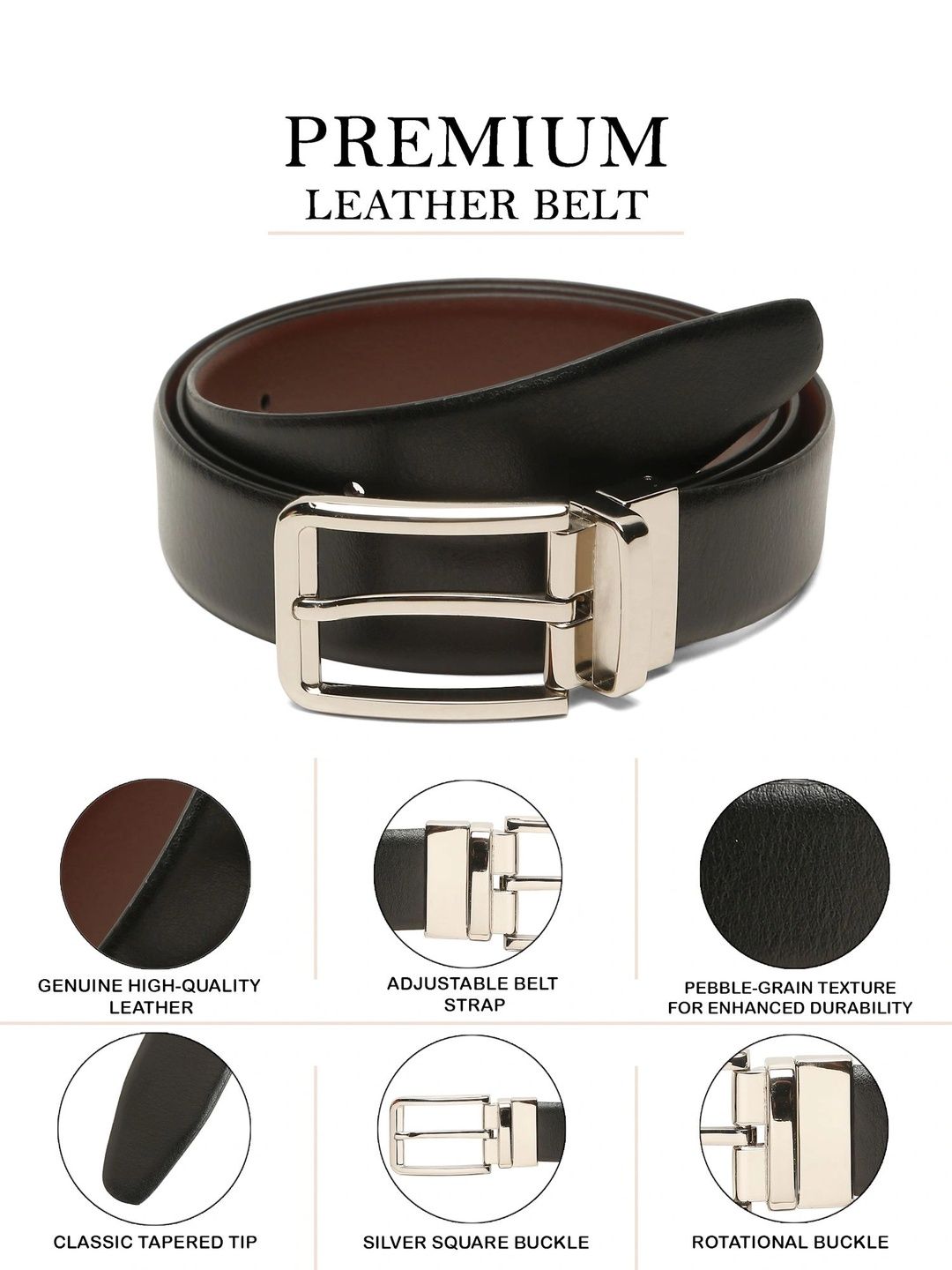 Teakwood Leathers Men Textured Leather Reversible Belt