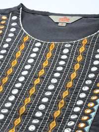 Anouk Ethnic Motifs Embroidered Regular Mirror Work Kurta with Trousers