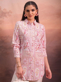 Vishudh Floral Printed Shirt Collar Ethnic Tunic